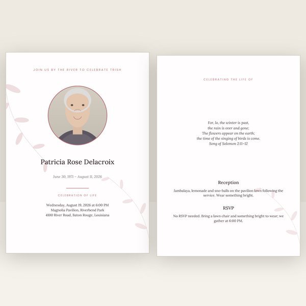 Rose Garden funeral invitation