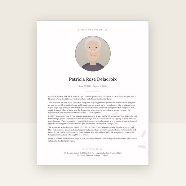 Rose Garden obituary & memorial announcement