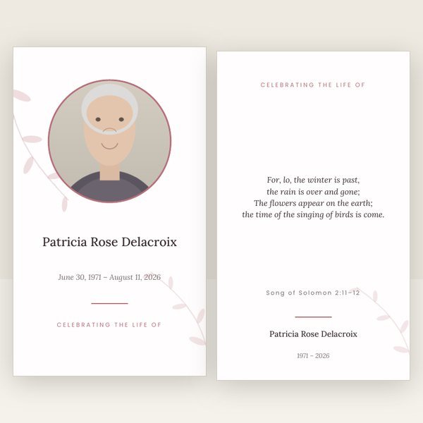 Rose Garden memorial prayer card