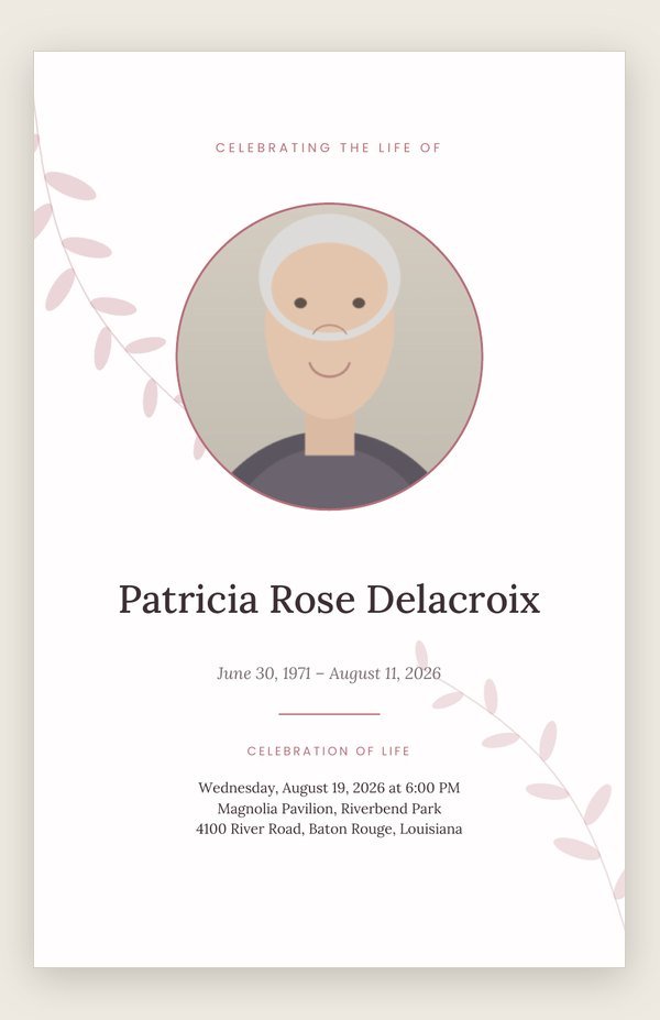 Rose Garden funeral program template