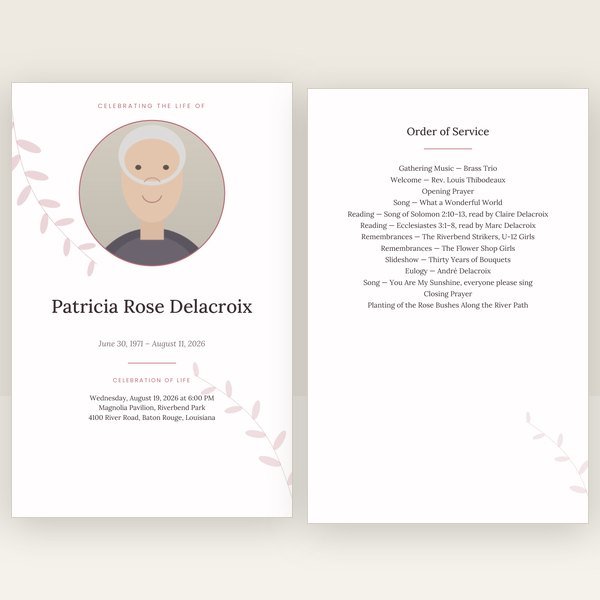 Rose Garden funeral program — 8 pages