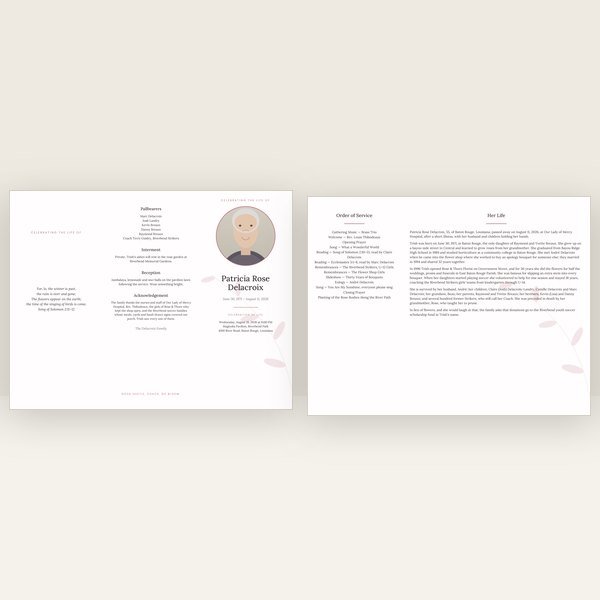 Rose Garden funeral program — trifold