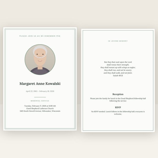 Sage funeral invitation