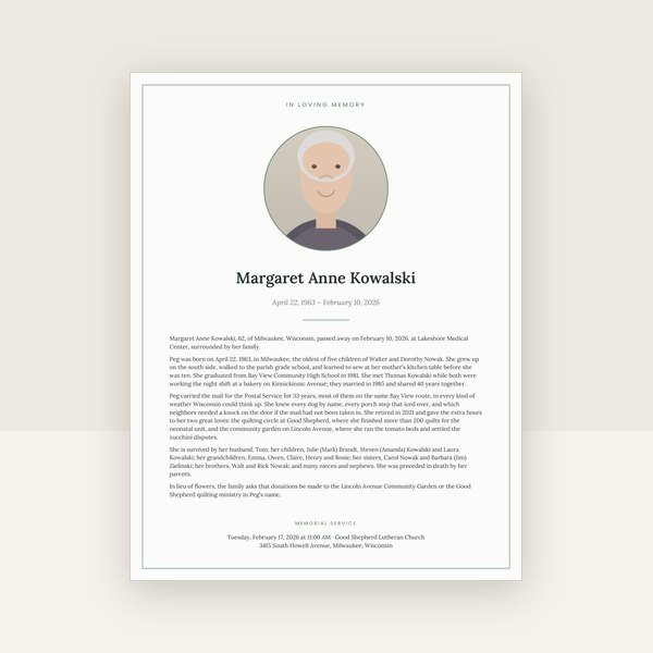 Sage obituary & memorial announcement