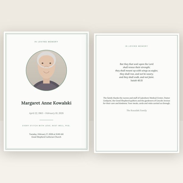 Sage memorial card