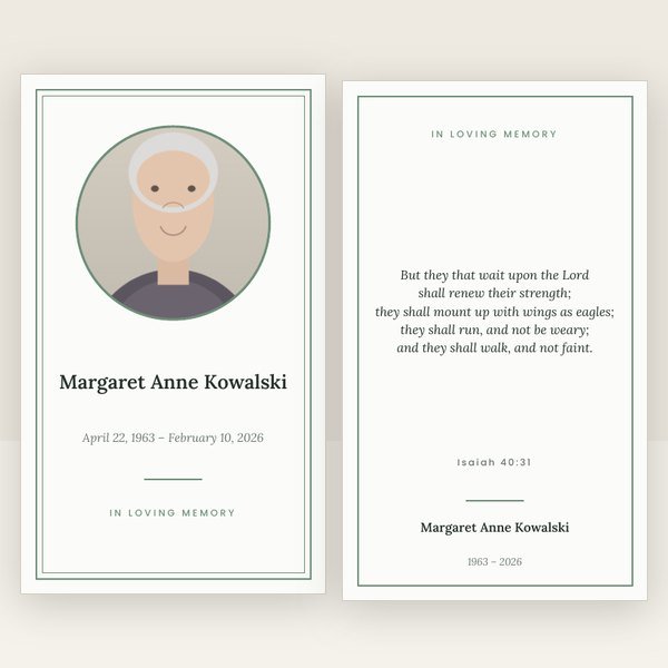 Sage memorial prayer card