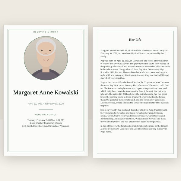 Sage funeral program — 12 pages