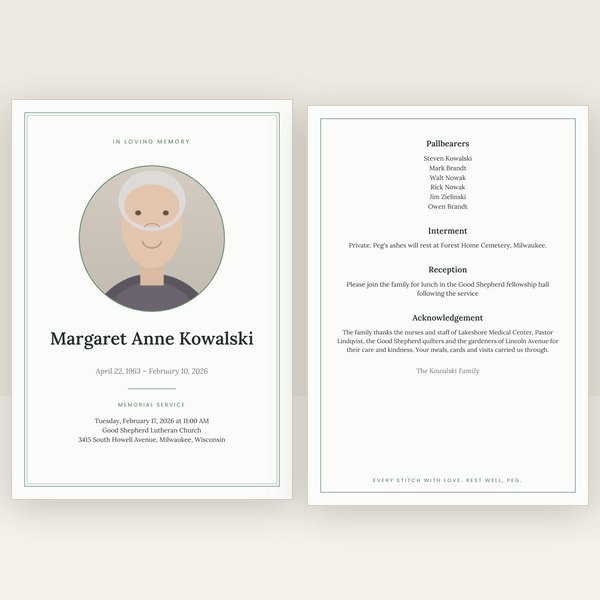 Sage funeral program — 4 pages (a4)