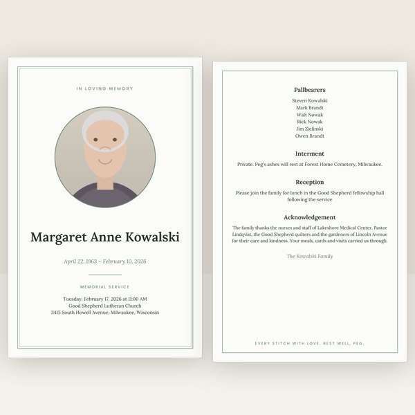 Sage funeral program