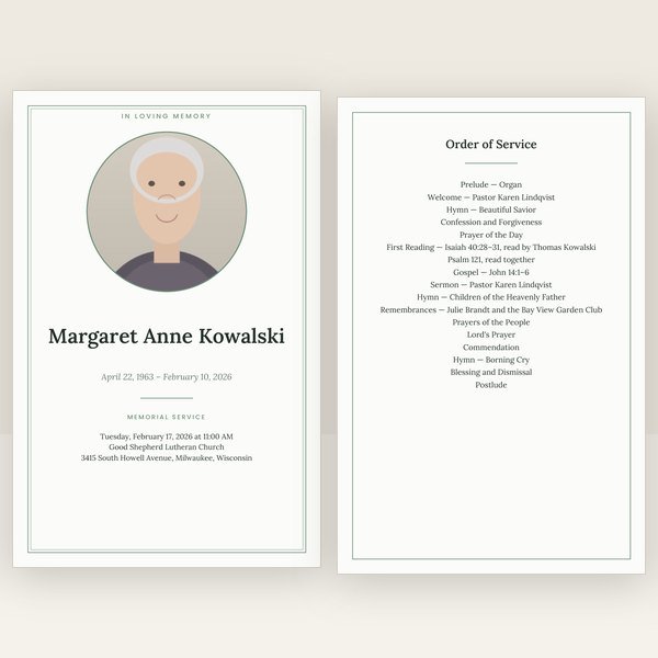 Sage funeral program — 8 pages