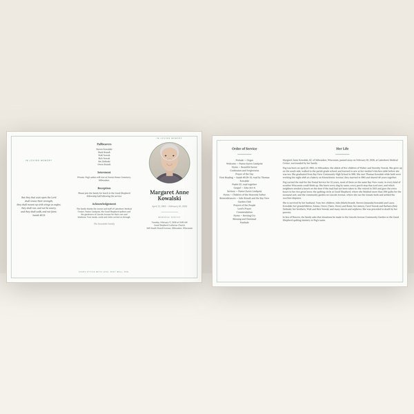 Sage funeral program — trifold