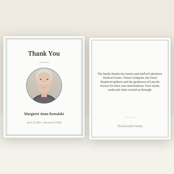 Sage funeral thank you card