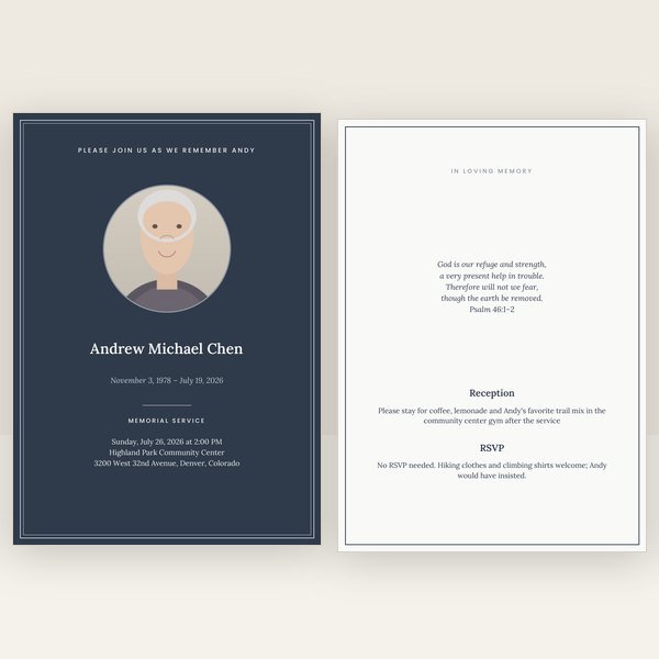 Slate & Silver funeral invitation