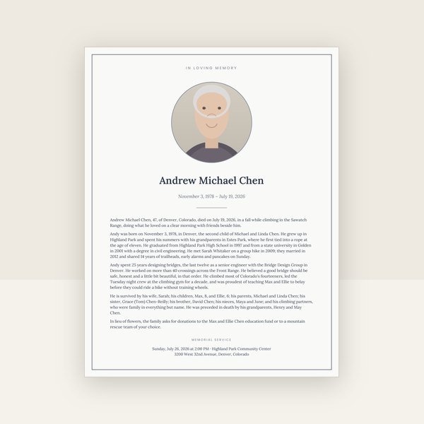 Slate & Silver obituary & memorial announcement