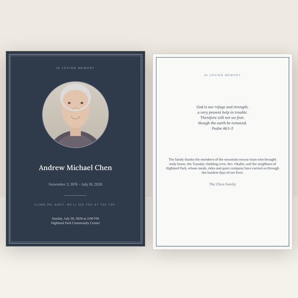 Slate & Silver memorial card
