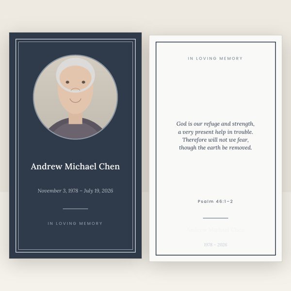 Slate & Silver memorial prayer card