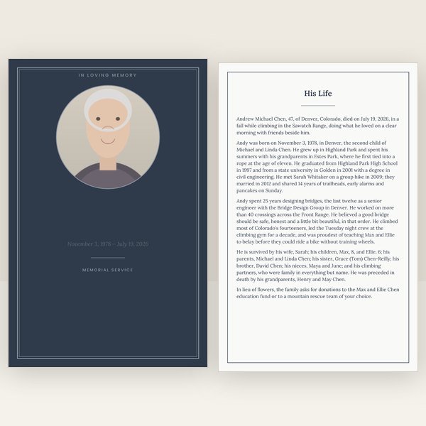 Slate & Silver funeral program — 12 pages