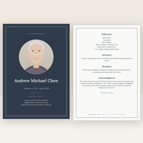 Slate & Silver funeral program — 4 pages (a4)