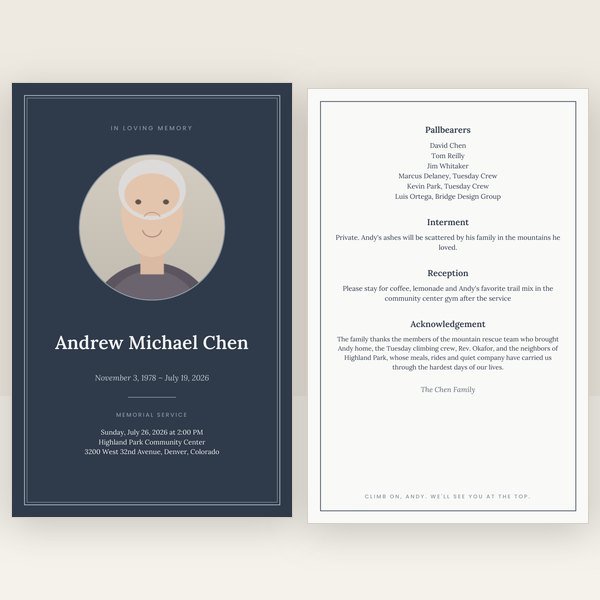 Slate & Silver funeral program
