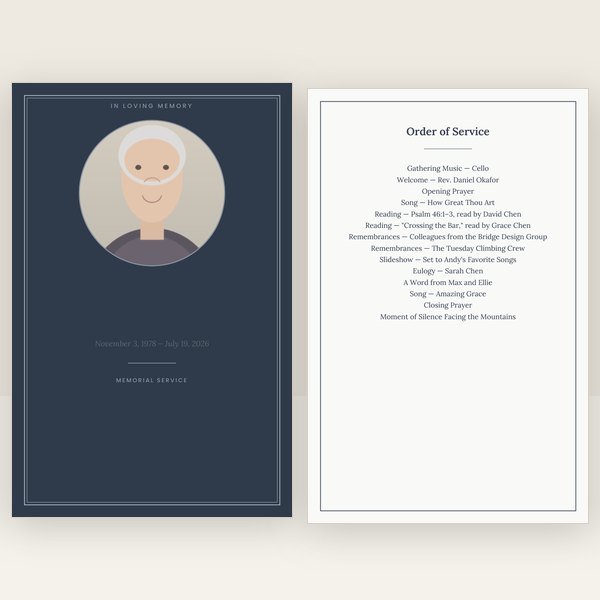 Slate & Silver funeral program — 8 pages
