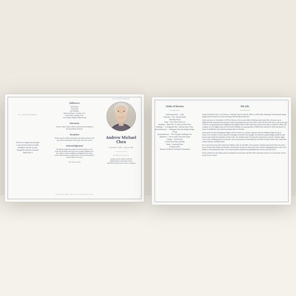 Slate & Silver funeral program — trifold