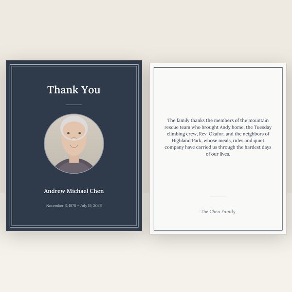 Slate & Silver funeral thank you card